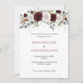 ワインレッドのブロッサム フラワーフォト ウェディング 招待状 (正面)