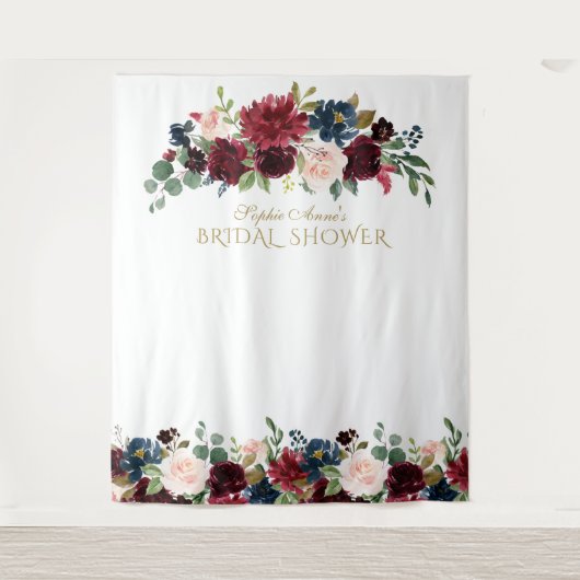 ワインレッドのブーケ シャワーの写真撮影用背景 タペストリー (正面)