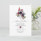 ワインレッドのプルム ブルガンディ ワイン テイスティング ブライダル シャワー 招待状 (スタンド正面)