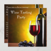 ワインレッドのボトルとぶどうのエレガントなワイン試飲パーティー 招待状 (正面/裏面)