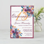 ワインレッドのマスタードカラーの水彩画の花　キンセアニエラ 招待状 (スタンド正面)