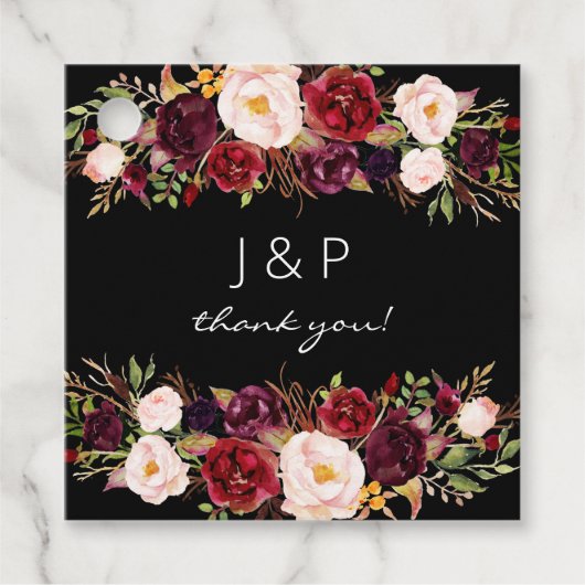 ワインレッドのマルサラとソフトなバラの花 - ブラック フェイバータグ (正面)