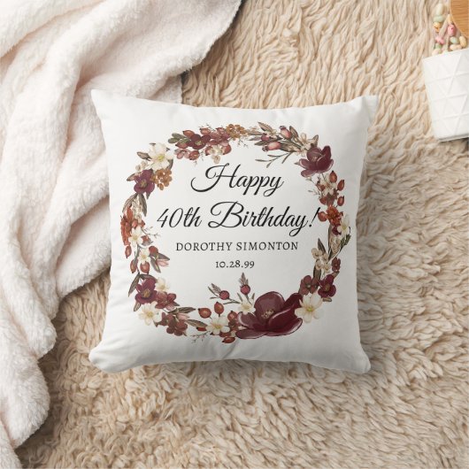 ワインレッドのマロー系の秋の花の40歳の誕生日 クッション (ブランケット)