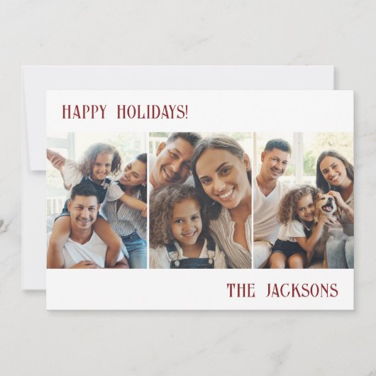 ワインレッドのモダンな写真コラージュのホリデーカード & スノー シーズンカード (正面)