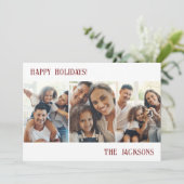 ワインレッドのモダンな写真コラージュのホリデーカード & スノー シーズンカード (スタンド正面)