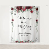 ワインレッドのユーカリのウェルカムボード　私たちの結婚式へようこそ タペストリー (正面)