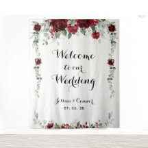 ワインレッドのユーカリのウェルカムボード　私たちの結婚式へようこそ