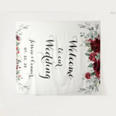 ワインレッドのユーカリの結婚式へようこそ タペストリー (正面(横))