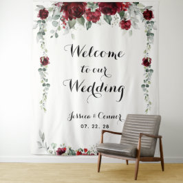 ワインレッドのユーカリの結婚式へようこそ タペストリー