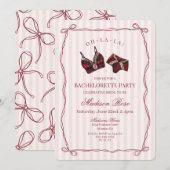 ワインレッドのランジェリーとレースの花嫁おさらいパーティー 招待状 (正面/裏面)