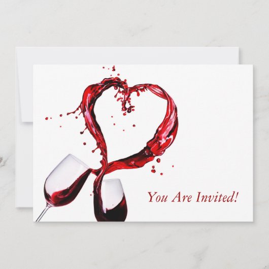 ワインレッドのワイングラス試飲会のパーティー招待状カード 招待状 (正面)