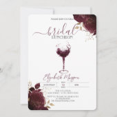 ワインレッドのワイングラス ワインレッドのバラ 披露宴のランチ 招待状 (正面)