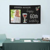 ワインレッドのワイングラス 水彩写真 60歳の誕生日 横断幕 (トレードショー)