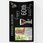 ワインレッドのワイングラス 水彩写真 60歳の誕生日 横断幕 (縦)