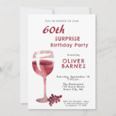 ワインレッドのワイングラス 60歳の誕生日サプライズパーティー 招待状 (正面)