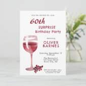 ワインレッドのワイングラス 60歳の誕生日サプライズパーティー 招待状 (スタンド正面)
