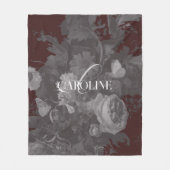 ワインレッドのヴィンテージ花柄ライフスタイル おしゃれ フリースブランケット (正面)