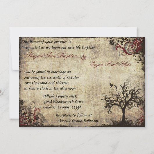 ワインレッドのヴィンテージ ニューライフ ウェディング招待状 招待状 (正面)