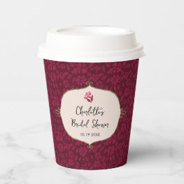 ワインレッドのヴィンテージ フラワーブライダルシャワー 紙コップ