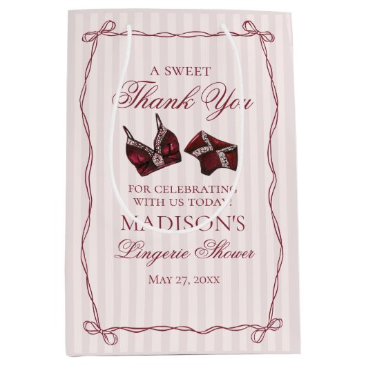 ワインレッドの下着シャワーバチェロレッテパーティーのお土産 ミディアムペーパーバッグ (正面)