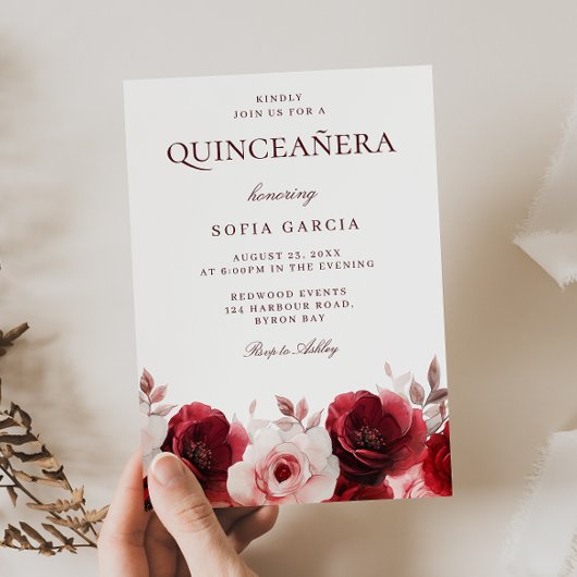 ワインレッドの優雅さ 赤いバラのキンセアニエラ 招待状