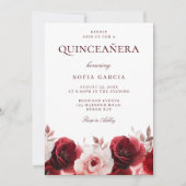 ワインレッドの優雅さ 赤いバラのキンセアニエラ 招待状 (正面)