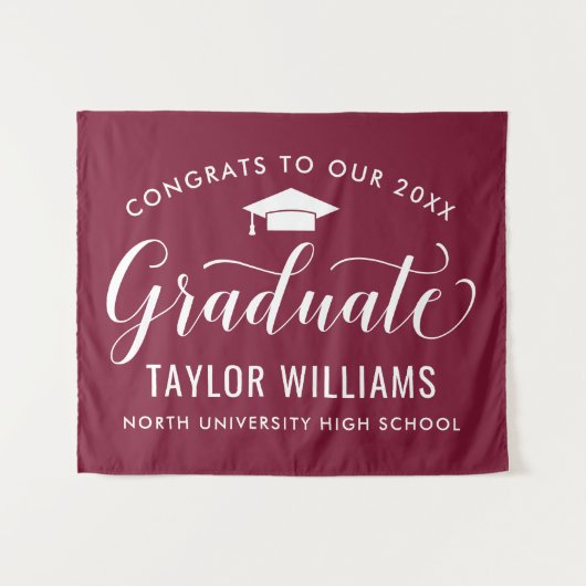 ワインレッドの卒業生おめでとう卒業式 タペストリー (正面(横))