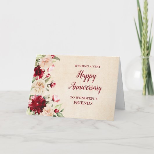 ワインレッドの友人の結婚記念日 カード (正面)