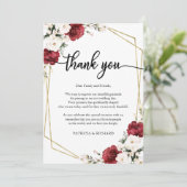 ワインレッドの幾何学模様 ウェディング サンクス プレイスクカード 招待状 (スタンド正面)