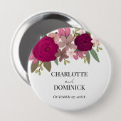 ワインレッドの庭の花のエンゲージメント,  缶バッジ (正面&裏面)
