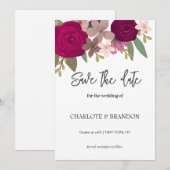 ワインレッドの庭の花 ウェディング セーブ・ザ・デート (正面/裏面)