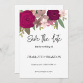 ワインレッドの庭の花　結婚式　Save the Date セーブザデート (正面/裏面)