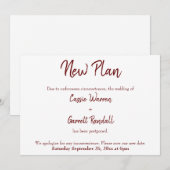 ワインレッドの新しい結婚式の日程発表 招待状 (正面/裏面)