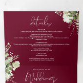 ワインレッドの植物に囲まれたフォトウェディング 三つ折り招待状 (内部最初)
