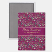 ワインレッドの植物学的なクリスマスツリーのデザインが施された、特別なクリスマスマグネット マグネット (正面/裏面)