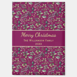 ワインレッドの植物学的なクリスマスツリーのデザインが施された、特別なクリスマスマグネット マグネット