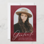 ワインレッドの水彩アーチ写真 卒業パーティー 招待状 (正面)