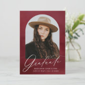 ワインレッドの水彩アーチ写真 卒業パーティー 招待状 (スタンド正面)