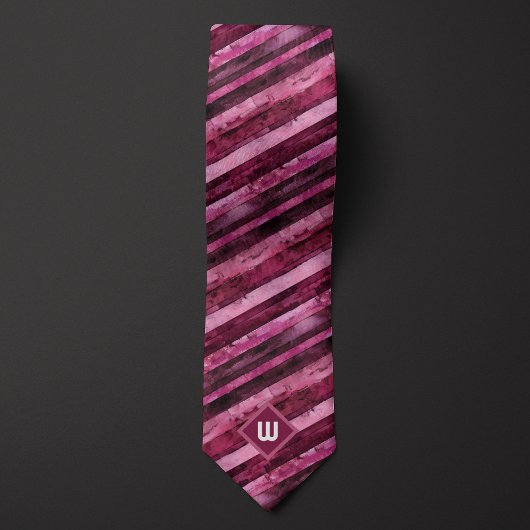 ワインレッドの水彩ストライプ ネクタイ