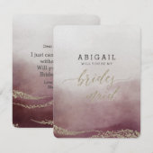 ワインレッドの水彩画であなたはブライズメイドになってくれる？ 招待状 (正面/裏面)