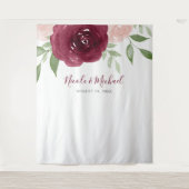 ワインレッドの水彩花の結婚式バックドロップ タペストリー (正面)