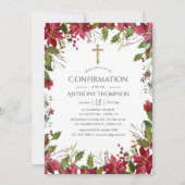 ワインレッドの水彩花柄確認メッセージ 招待状 (正面)