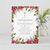 ワインレッドの水彩花柄確認メッセージ 招待状 (スタンド正面)