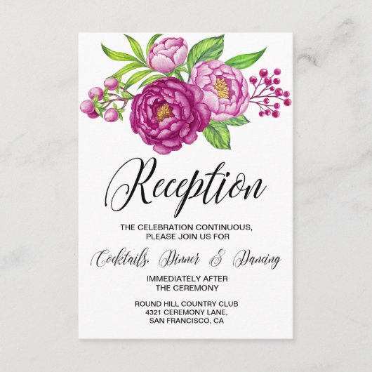 ワインレッドの水彩 牡丹の結婚式の披露宴 エンクロージャーカード (正面)