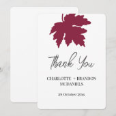 ワインレッドの秋のイロハカエデの結婚式のお礼 サンキューカード (正面/裏面)
