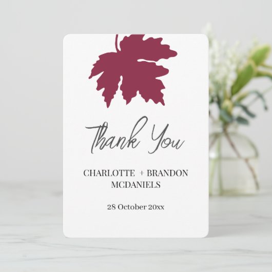 ワインレッドの秋のイロハカエデの結婚式のお礼 サンキューカード (スタンド正面)