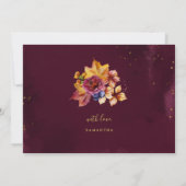ワインレッドの秋の花模様の水彩画の葉のブライズメイド 招待状 (裏面)