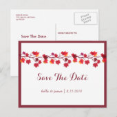 ワインレッドの秋の葉の結婚式 Save The Date カード (正面/裏面)