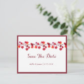 ワインレッドの秋の葉の結婚式 Save The Date カード (スタンド正面)