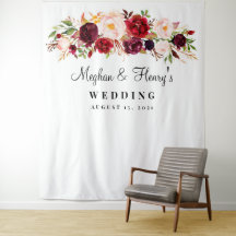 ワインレッドの結婚式バックドロップ、フォトブース小道具